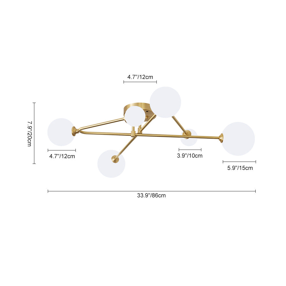 Lysvit Linear Metal Glass Semi Flush Mount Ceiling Light - Lamp Copper