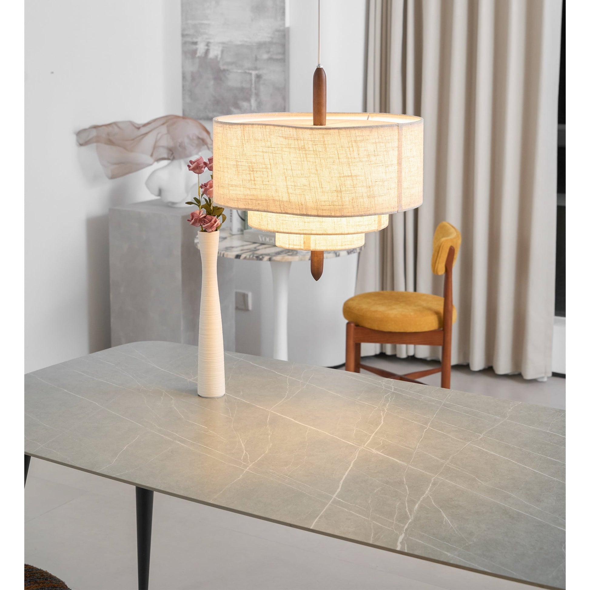 Altheus Premium Nordic Pebble Fabric Metal Pendant Lamp - Lamp Copper