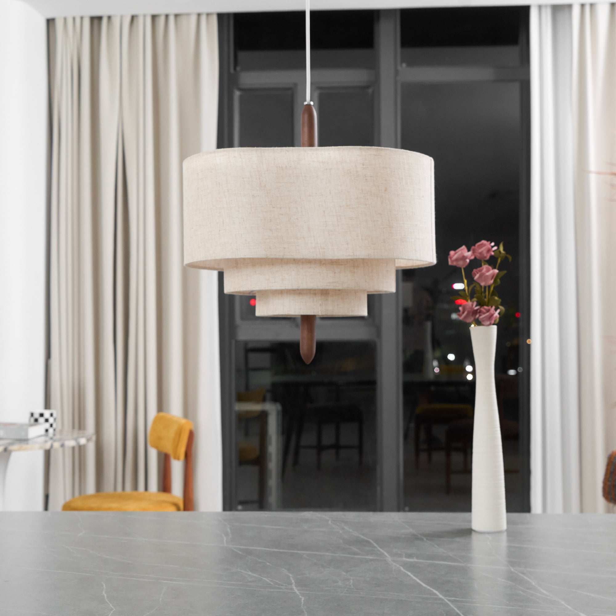 Altheus Premium Nordic Pebble Fabric Metal Pendant Lamp - Lamp Copper