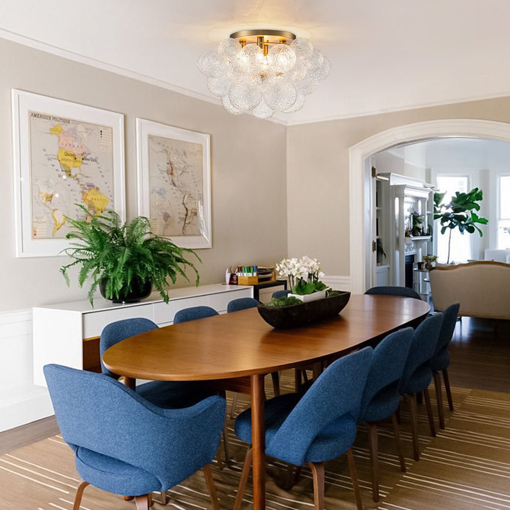 Ornuvum Cluster Rippled Bubble Glass Semi Flush Chandelier - Lamp Copper