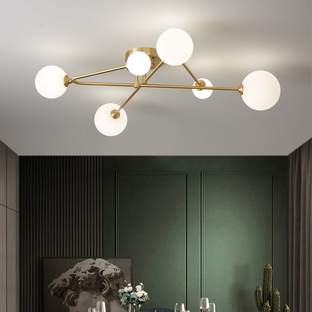 Lysvit Linear Metal Glass Semi Flush Mount Ceiling Light - Lamp Copper