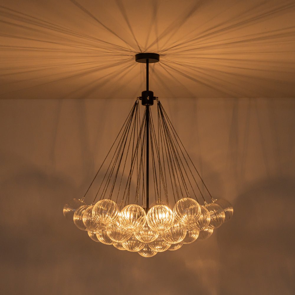 Aevuvox Glam Ribbed Globe Textured Cluster Glass Chandelier - Lamp Copper